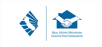 A blue and white logo for the real estate medical center.